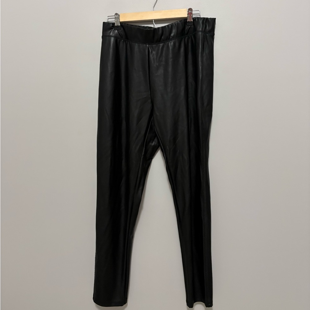 Ashley Stewart Black Faux Leather Goth Biker Date Night Leggings